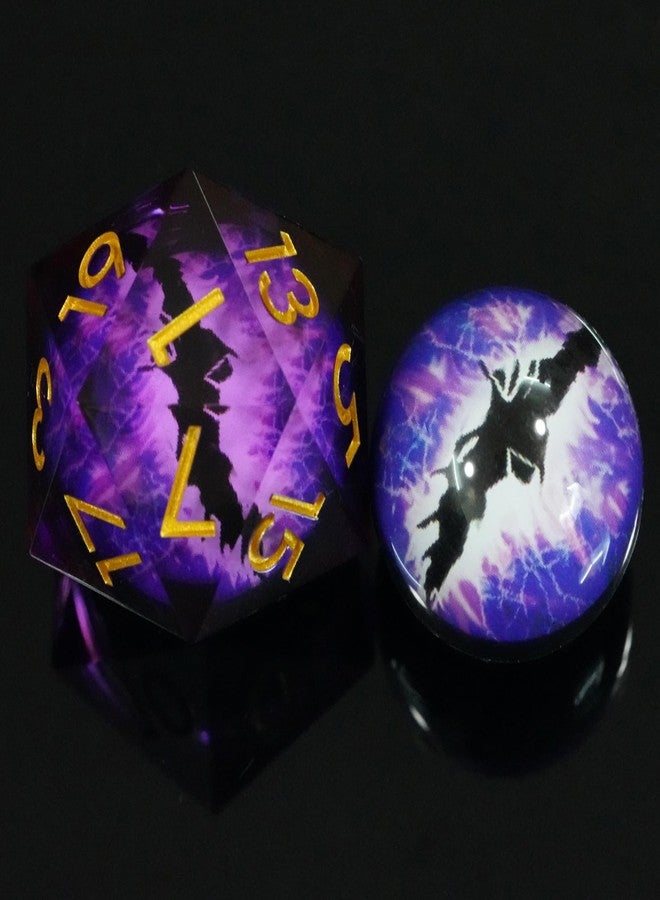 Maywin Handmade Sharp Edge 33mm Large Dice.Moving Dragon Eyeball Core Single Large D20 with Gift Box for Dungeons and Dragons(Purple Streak Lightning Eyeball-Gold Ink) - Image 3